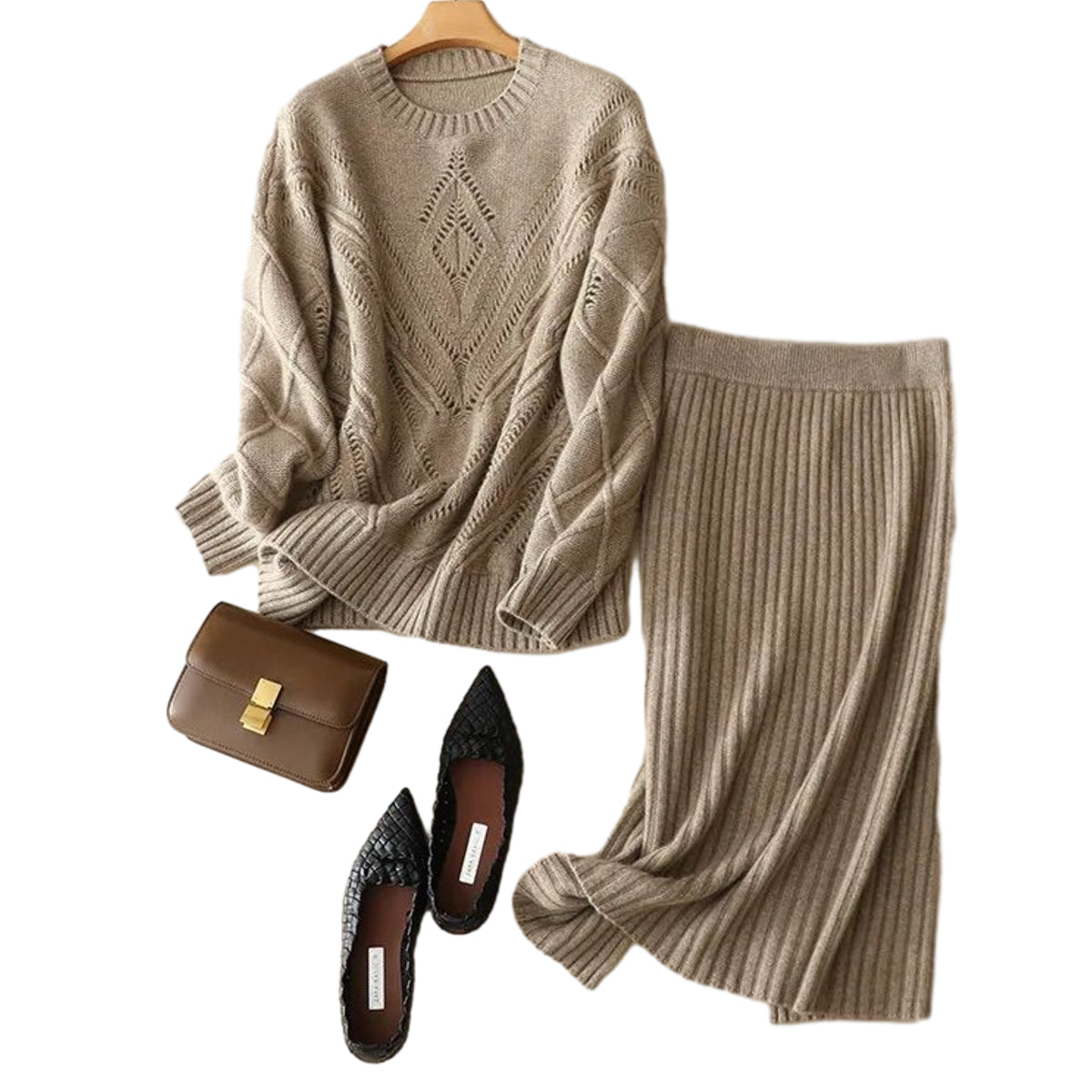 cashmere & silk knit skirt and sweater set